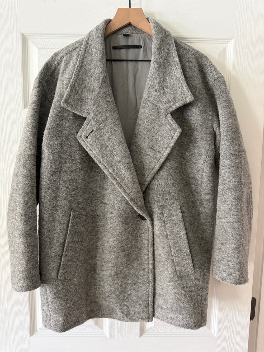 AllSaints Light Gray Wool-Blend Oversized Peacoat